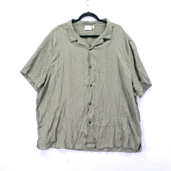 ASOS DESIGN Men's Khaki Green Textured Shimmer Short Sleeve Shirt Size 4XL - Picture 1 of 14